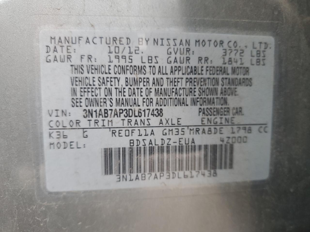 Photo 11 VIN: 3N1AB7AP3DL617438 - NISSAN SENTRA 