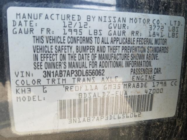 Photo 9 VIN: 3N1AB7AP3DL656062 - NISSAN SENTRA S 