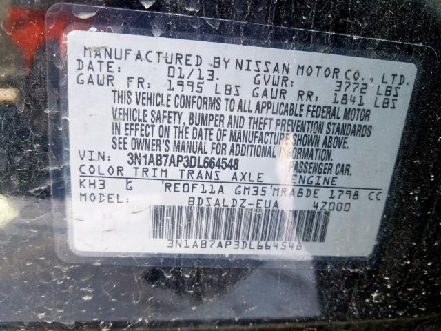 Photo 9 VIN: 3N1AB7AP3DL664548 - NISSAN SENTRA S 