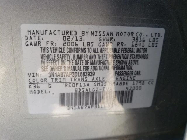 Photo 11 VIN: 3N1AB7AP3DL683939 - NISSAN SENTRA S 