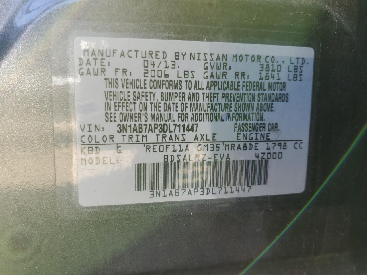 Photo 11 VIN: 3N1AB7AP3DL711447 - NISSAN SENTRA 