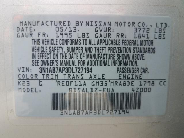 Photo 9 VIN: 3N1AB7AP3DL727194 - NISSAN SENTRA S 