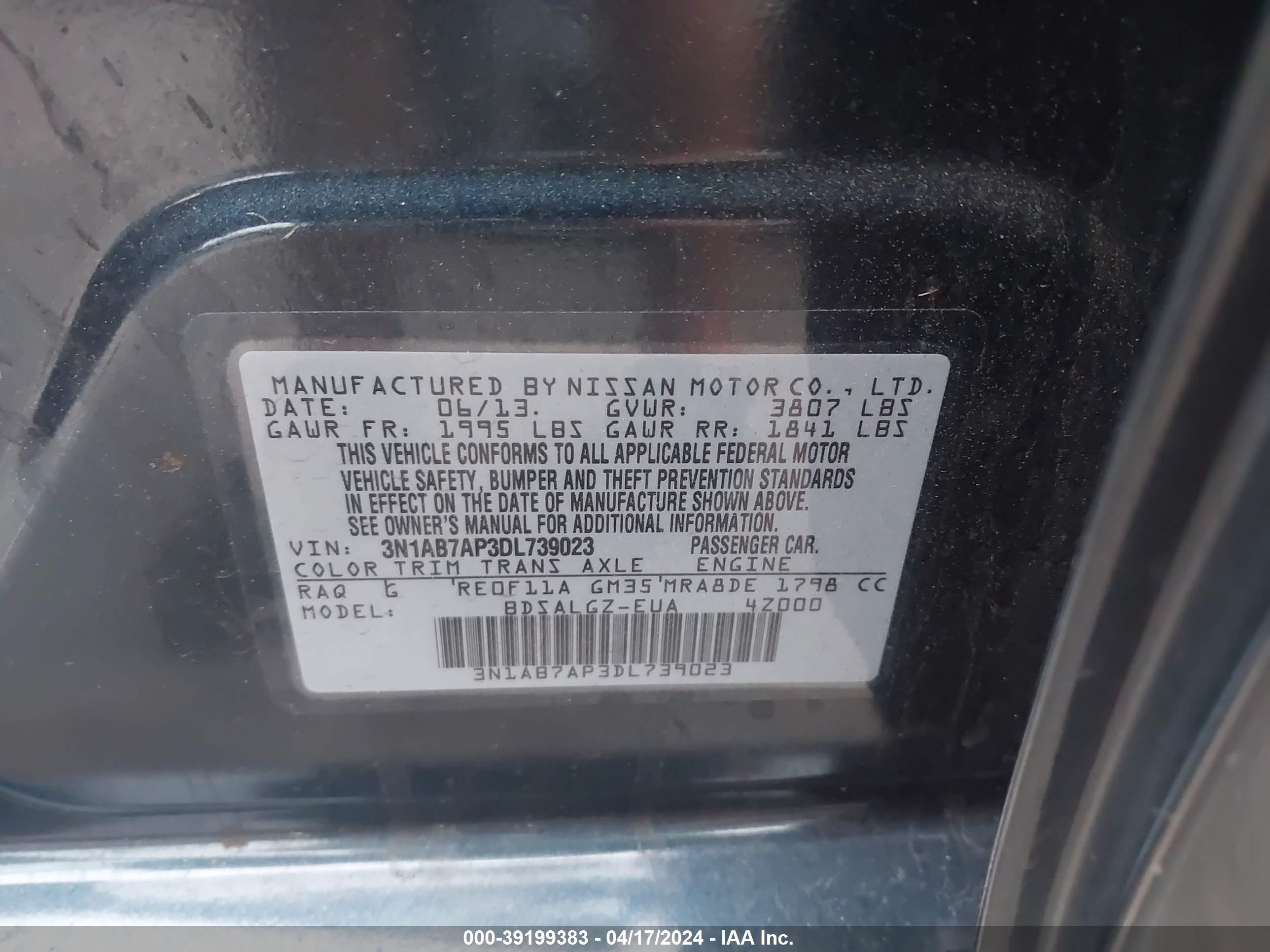 Photo 8 VIN: 3N1AB7AP3DL739023 - NISSAN SENTRA 