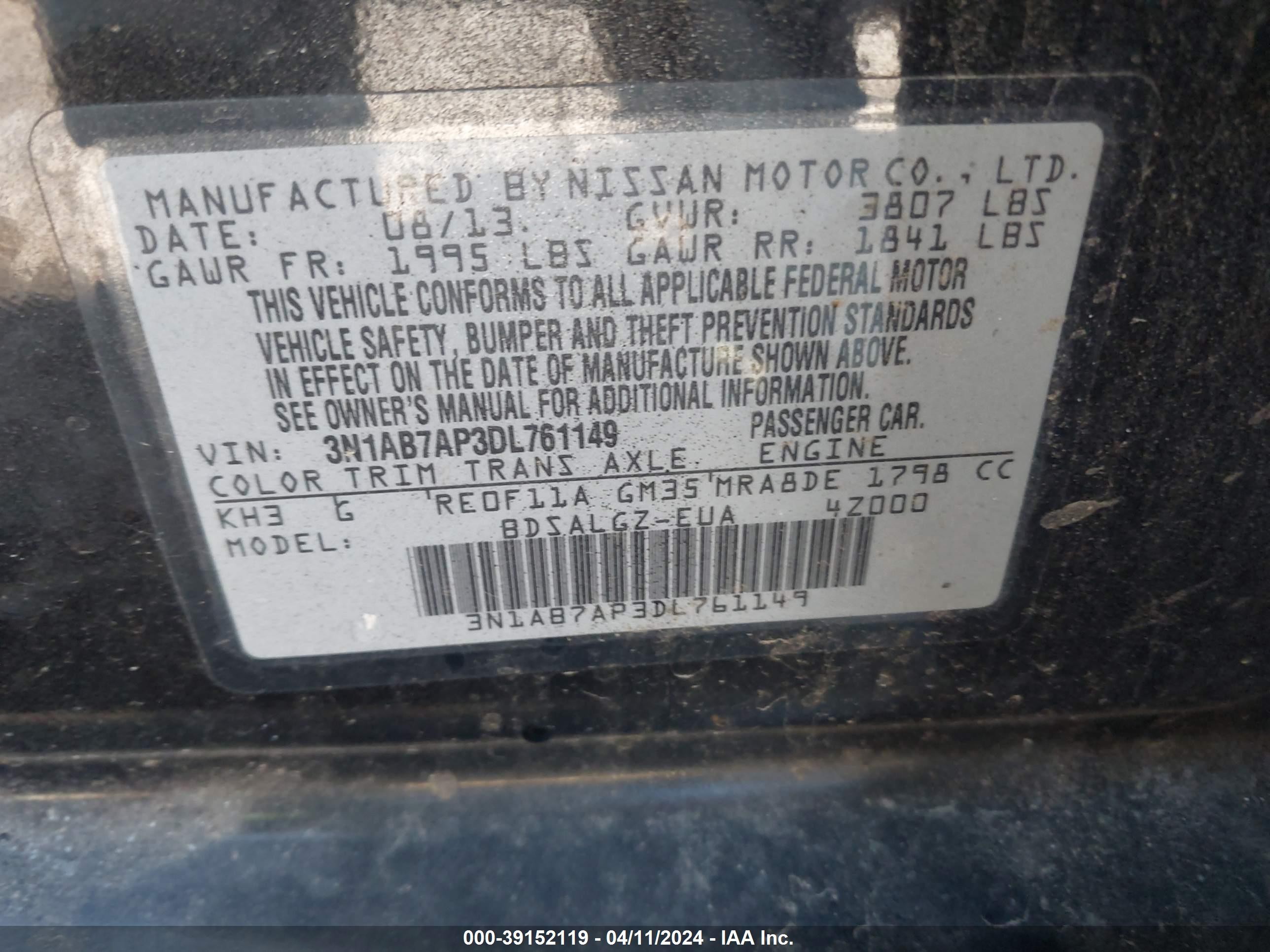 Photo 8 VIN: 3N1AB7AP3DL761149 - NISSAN SENTRA 