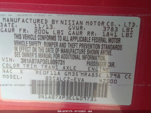 Photo 8 VIN: 3N1AB7AP3EL609731 - NISSAN SENTRA 