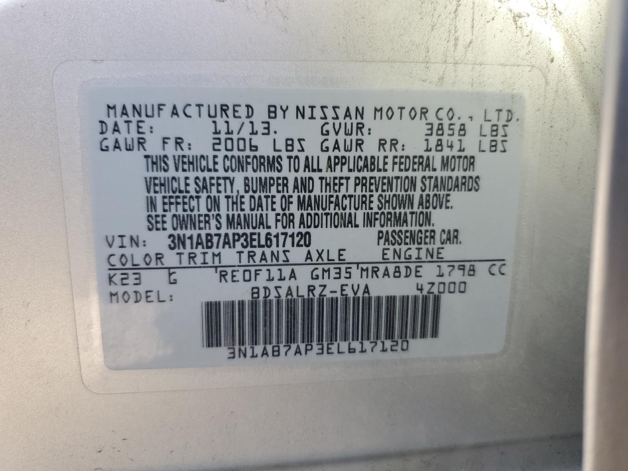 Photo 12 VIN: 3N1AB7AP3EL617120 - NISSAN SENTRA 