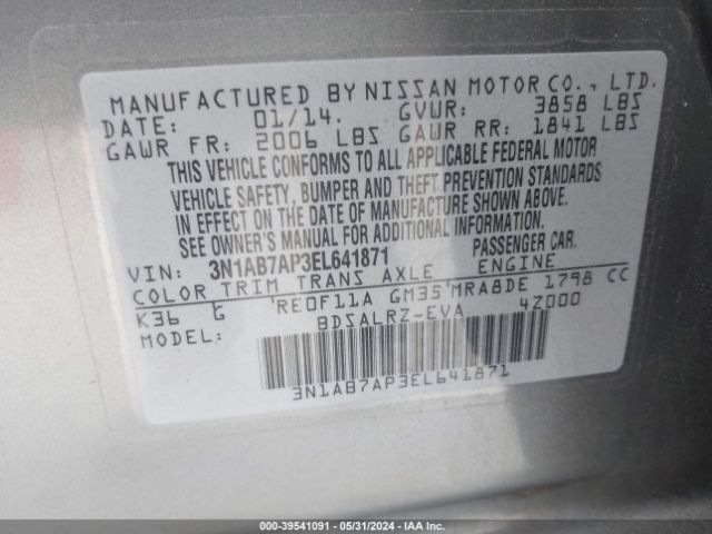 Photo 8 VIN: 3N1AB7AP3EL641871 - NISSAN SENTRA 