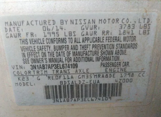 Photo 8 VIN: 3N1AB7AP3EL674109 - NISSAN SENTRA 