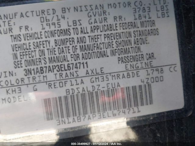 Photo 8 VIN: 3N1AB7AP3EL674711 - NISSAN SENTRA 