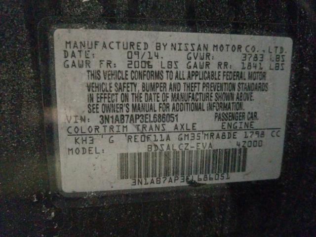 Photo 9 VIN: 3N1AB7AP3EL686051 - NISSAN SENTRA S 