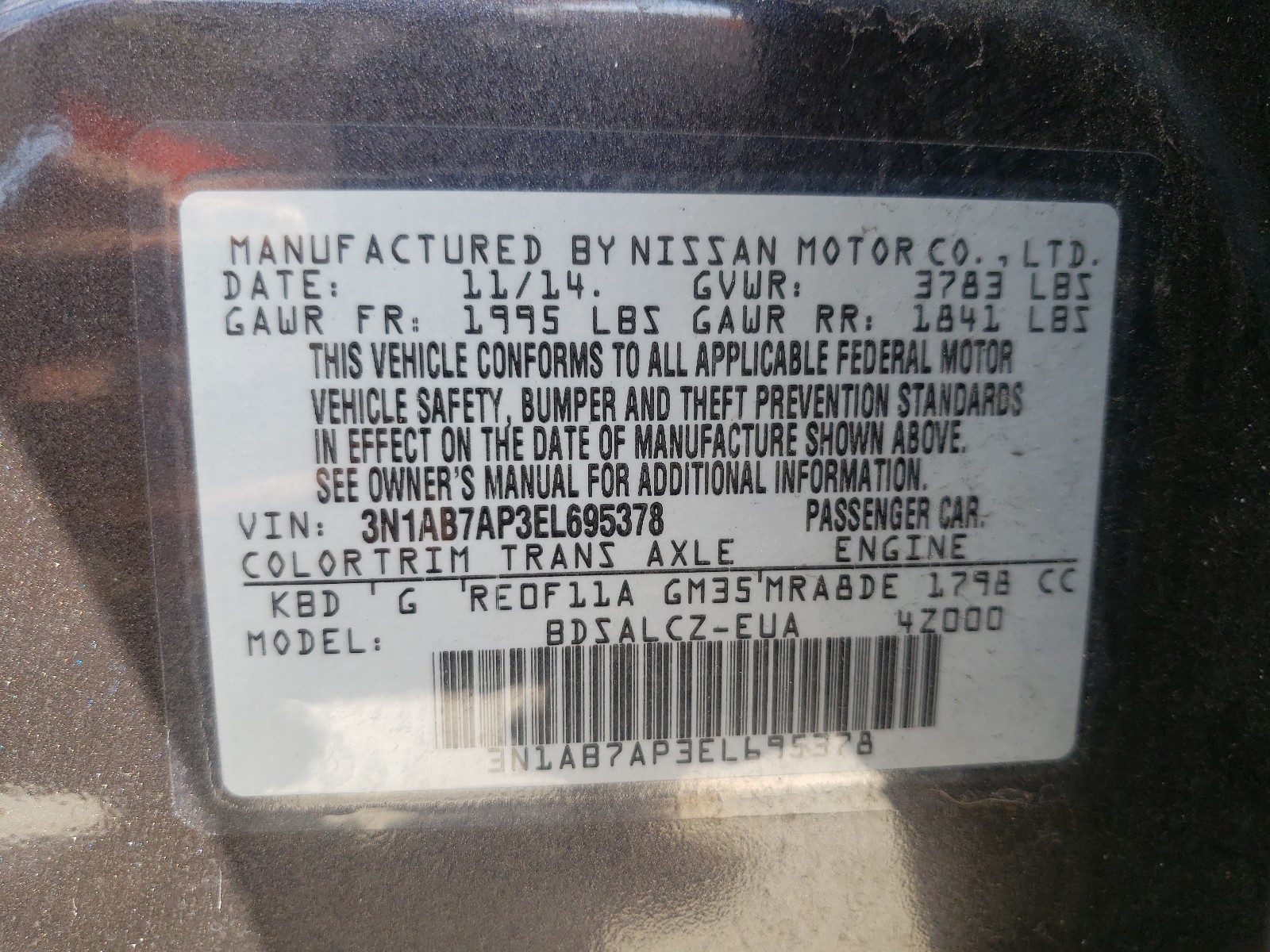 Photo 9 VIN: 3N1AB7AP3EL695378 - NISSAN SENTRA S 