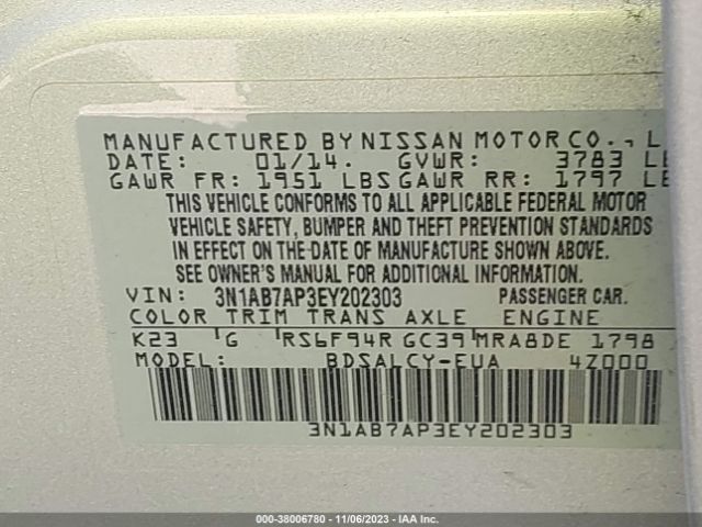 Photo 8 VIN: 3N1AB7AP3EY202303 - NISSAN SENTRA 