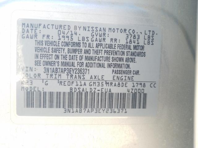 Photo 9 VIN: 3N1AB7AP3EY236371 - NISSAN SENTRA S 