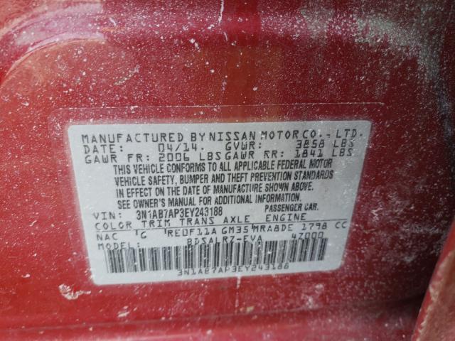 Photo 9 VIN: 3N1AB7AP3EY243188 - NISSAN SENTRA S 