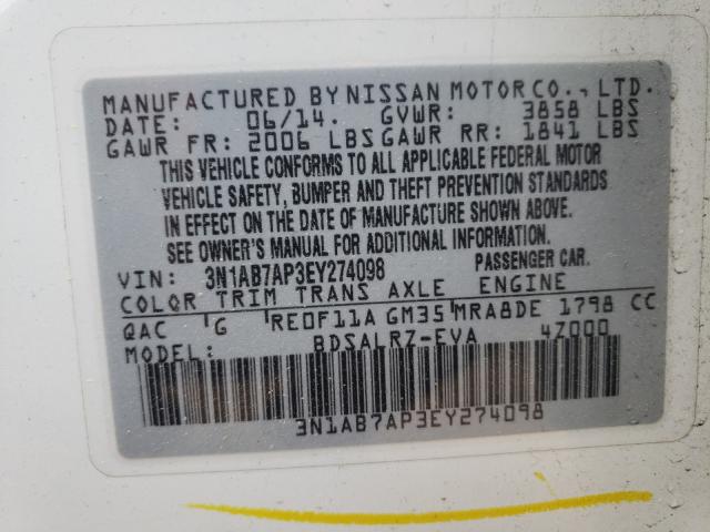 Photo 9 VIN: 3N1AB7AP3EY274098 - NISSAN SENTRA 