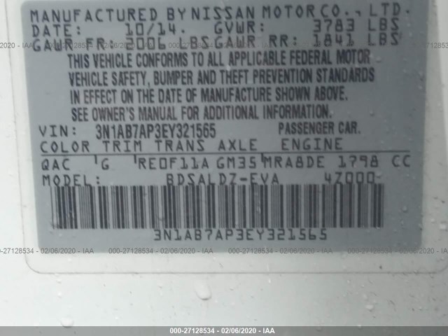 Photo 8 VIN: 3N1AB7AP3EY321565 - NISSAN SENTRA 