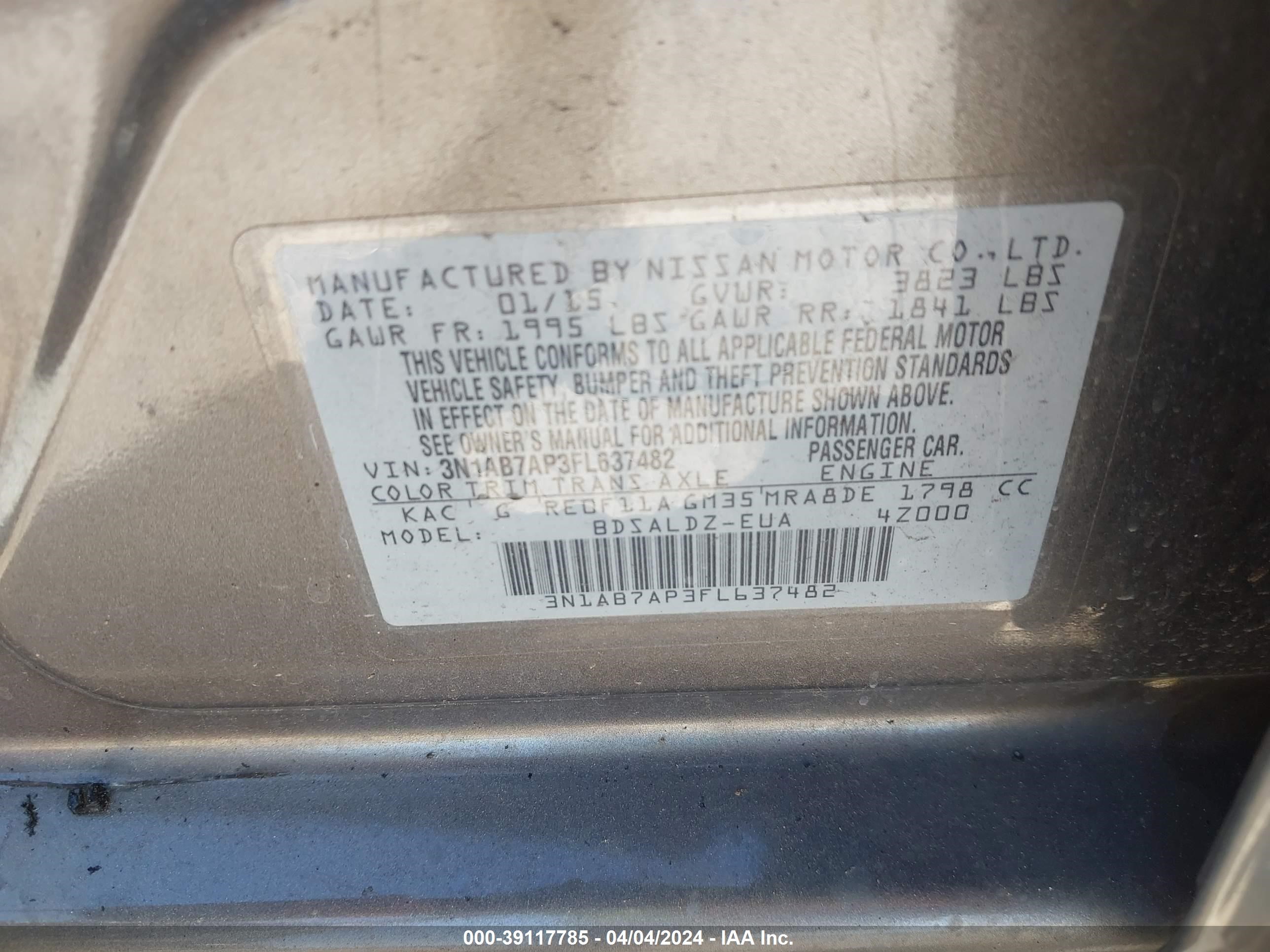 Photo 8 VIN: 3N1AB7AP3FL637482 - NISSAN SENTRA 