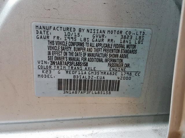 Photo 9 VIN: 3N1AB7AP3FL685158 - NISSAN SENTRA S 