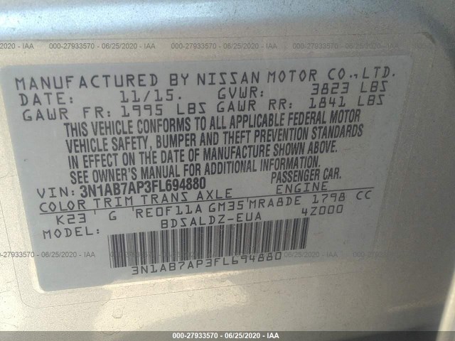 Photo 8 VIN: 3N1AB7AP3FL694880 - NISSAN SENTRA 