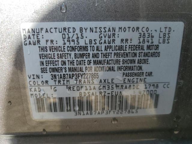 Photo 12 VIN: 3N1AB7AP3FY227865 - NISSAN SENTRA S 