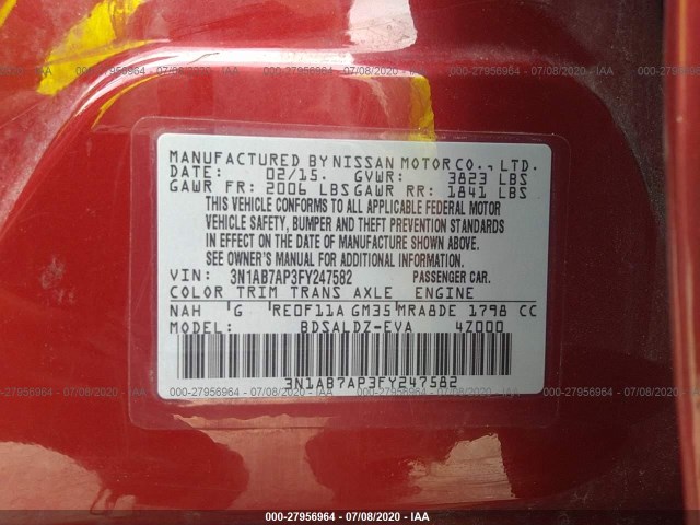 Photo 8 VIN: 3N1AB7AP3FY247582 - NISSAN SENTRA 