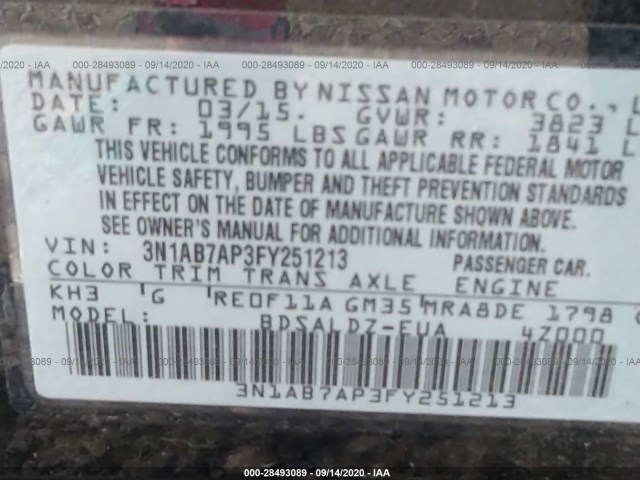 Photo 8 VIN: 3N1AB7AP3FY251213 - NISSAN SENTRA 