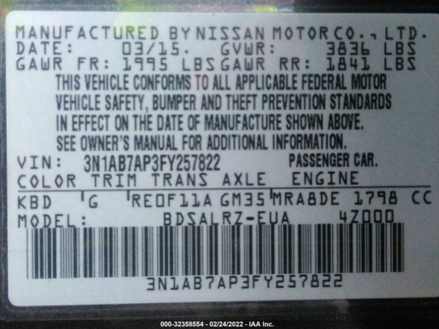 Photo 8 VIN: 3N1AB7AP3FY257822 - NISSAN SENTRA 