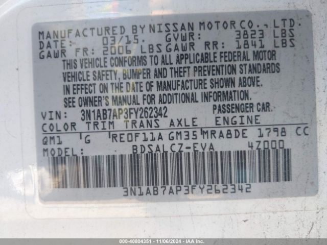 Photo 8 VIN: 3N1AB7AP3FY262342 - NISSAN SENTRA 