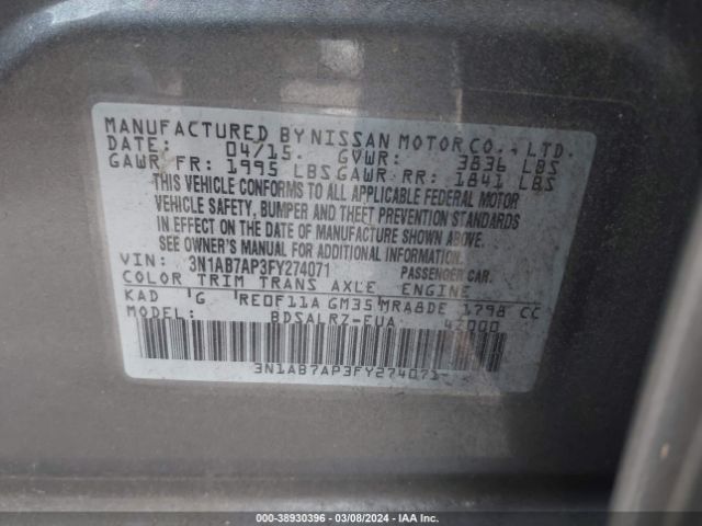 Photo 8 VIN: 3N1AB7AP3FY274071 - NISSAN SENTRA 