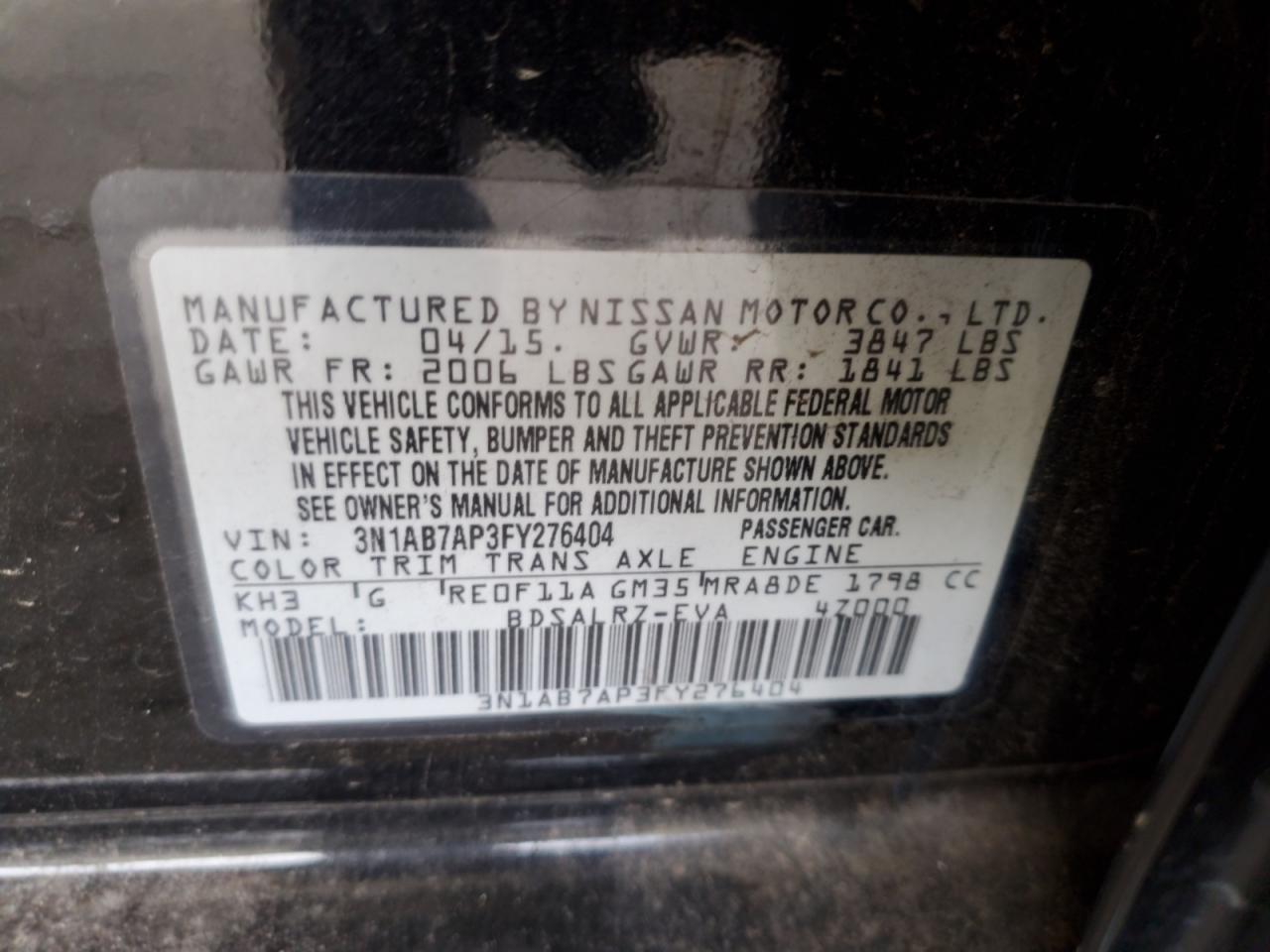 Photo 12 VIN: 3N1AB7AP3FY276404 - NISSAN SENTRA 