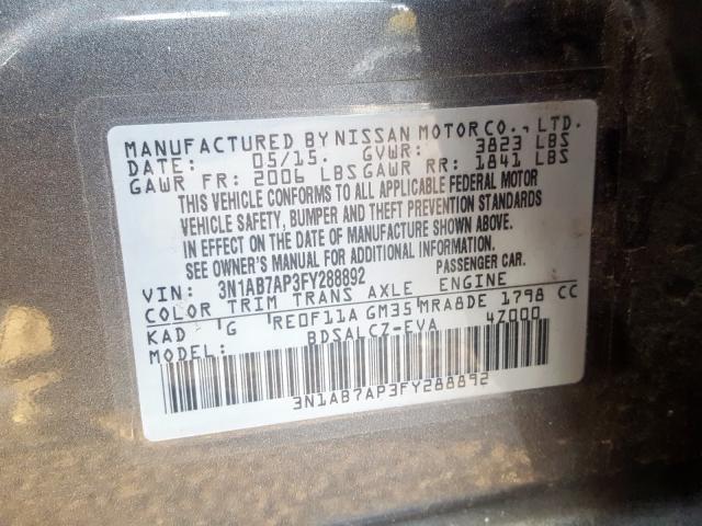 Photo 9 VIN: 3N1AB7AP3FY288892 - NISSAN SENTRA S 