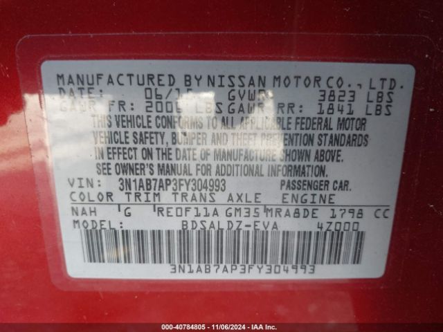 Photo 8 VIN: 3N1AB7AP3FY304993 - NISSAN SENTRA 