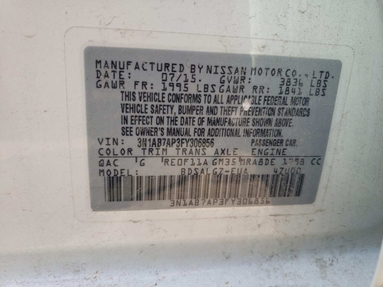 Photo 12 VIN: 3N1AB7AP3FY306856 - NISSAN SENTRA 