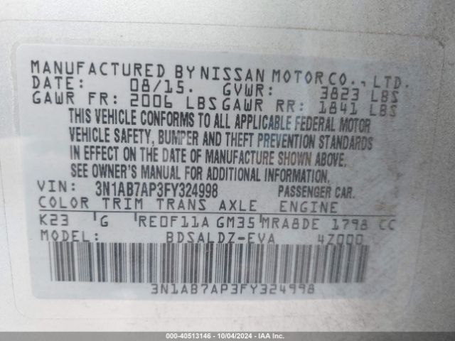 Photo 8 VIN: 3N1AB7AP3FY324998 - NISSAN SENTRA 