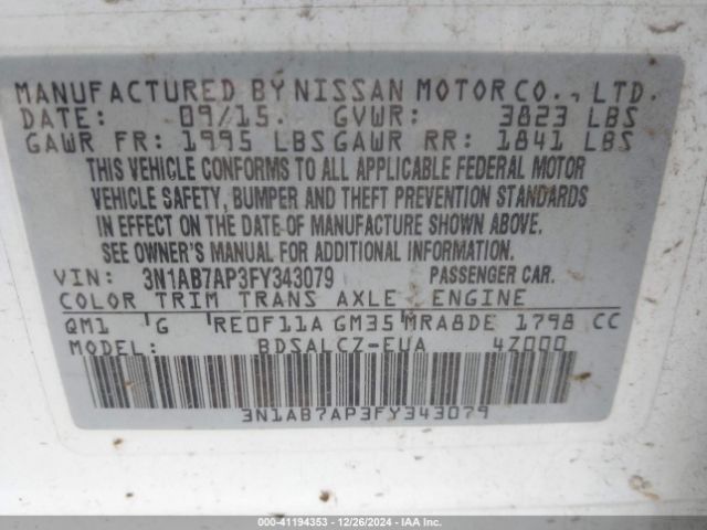 Photo 8 VIN: 3N1AB7AP3FY343079 - NISSAN SENTRA 