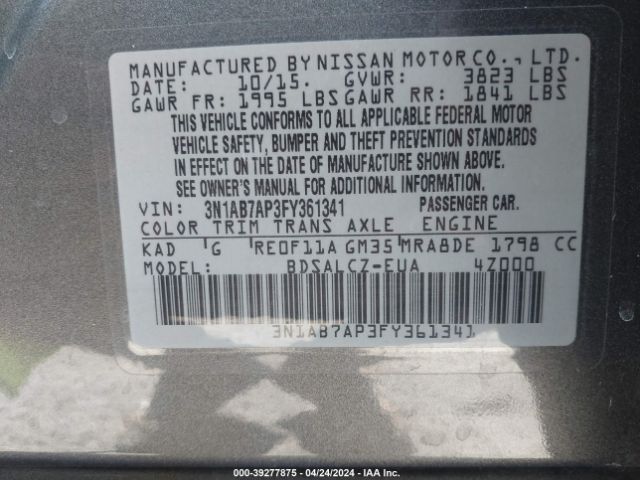 Photo 8 VIN: 3N1AB7AP3FY361341 - NISSAN SENTRA 