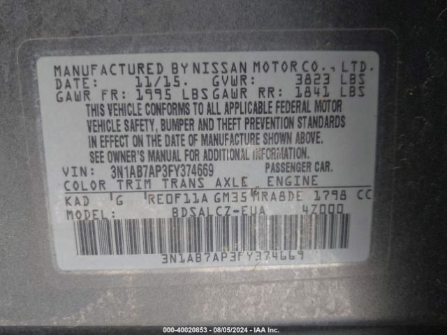 Photo 8 VIN: 3N1AB7AP3FY374669 - NISSAN SENTRA 