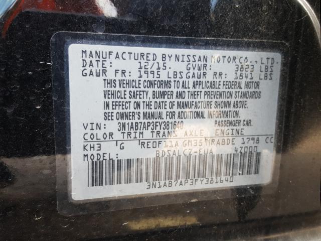 Photo 9 VIN: 3N1AB7AP3FY381640 - NISSAN SENTRA S 