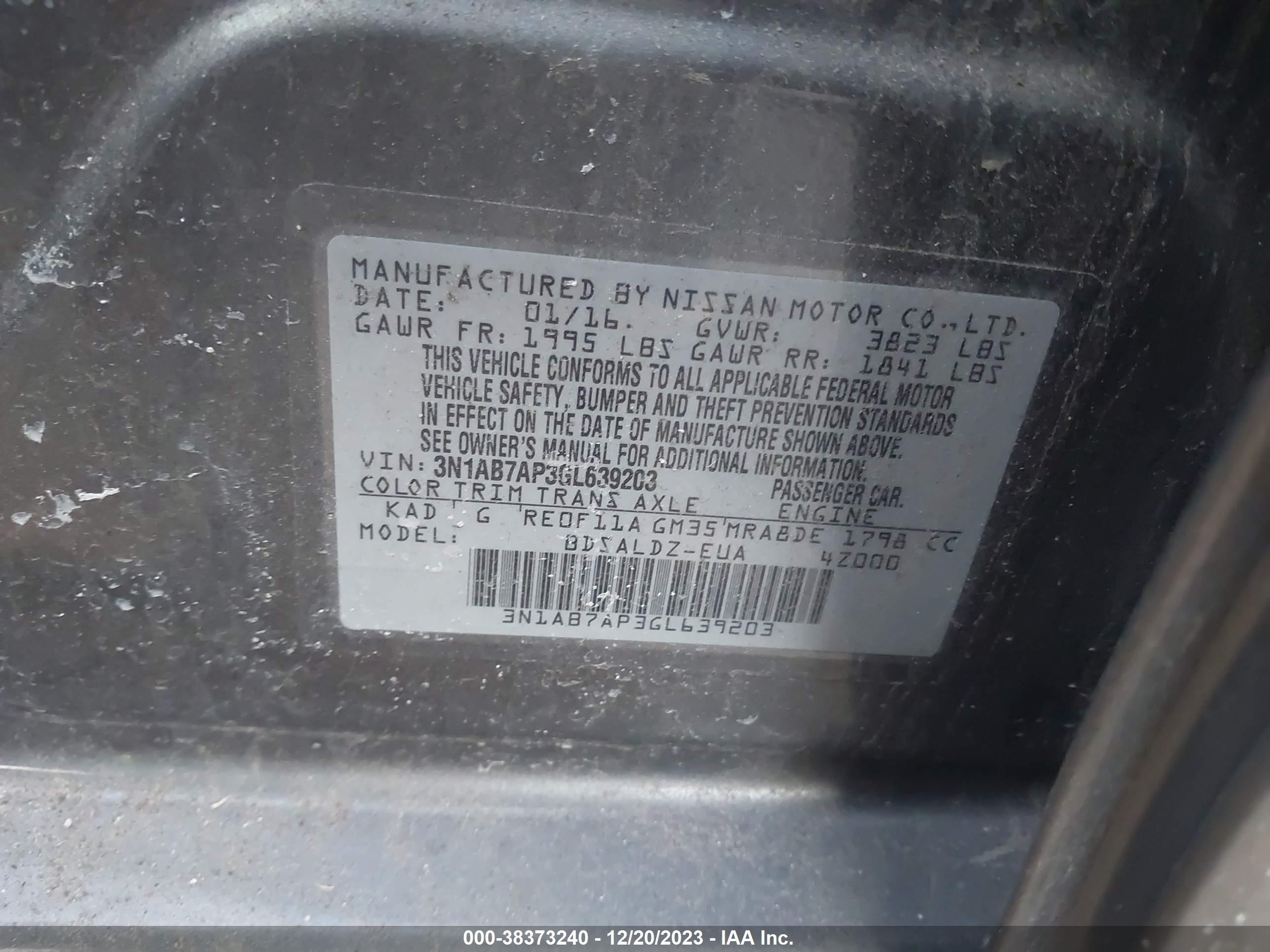 Photo 8 VIN: 3N1AB7AP3GL639203 - NISSAN SENTRA 