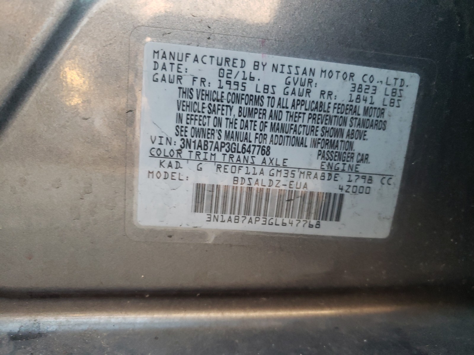 Photo 9 VIN: 3N1AB7AP3GL647768 - NISSAN SENTRA S 