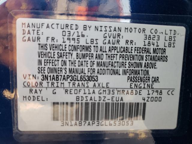 Photo 9 VIN: 3N1AB7AP3GL653053 - NISSAN SENTRA S 