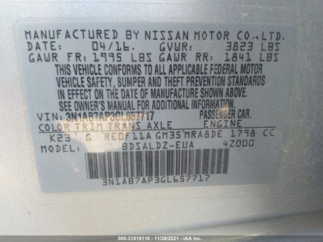 Photo 8 VIN: 3N1AB7AP3GL657717 - NISSAN SENTRA 