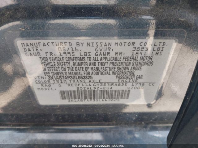 Photo 8 VIN: 3N1AB7AP3GL663825 - NISSAN SENTRA 