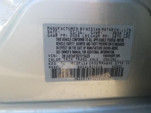 Photo 9 VIN: 3N1AB7AP3GY216429 - NISSAN SENTRA S 