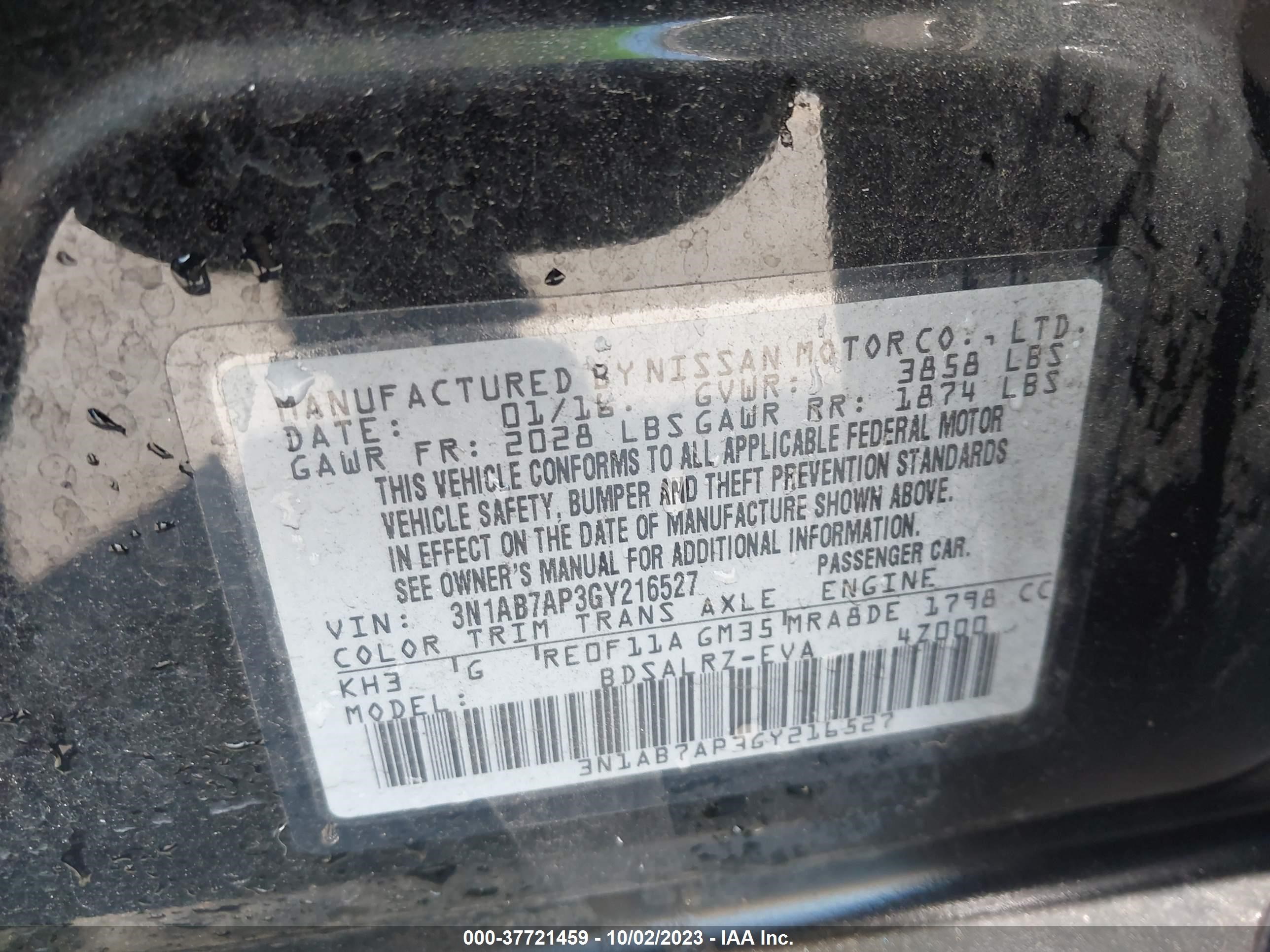 Photo 8 VIN: 3N1AB7AP3GY216527 - NISSAN SENTRA 