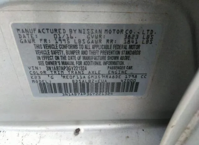 Photo 8 VIN: 3N1AB7AP3GY221324 - NISSAN SENTRA 