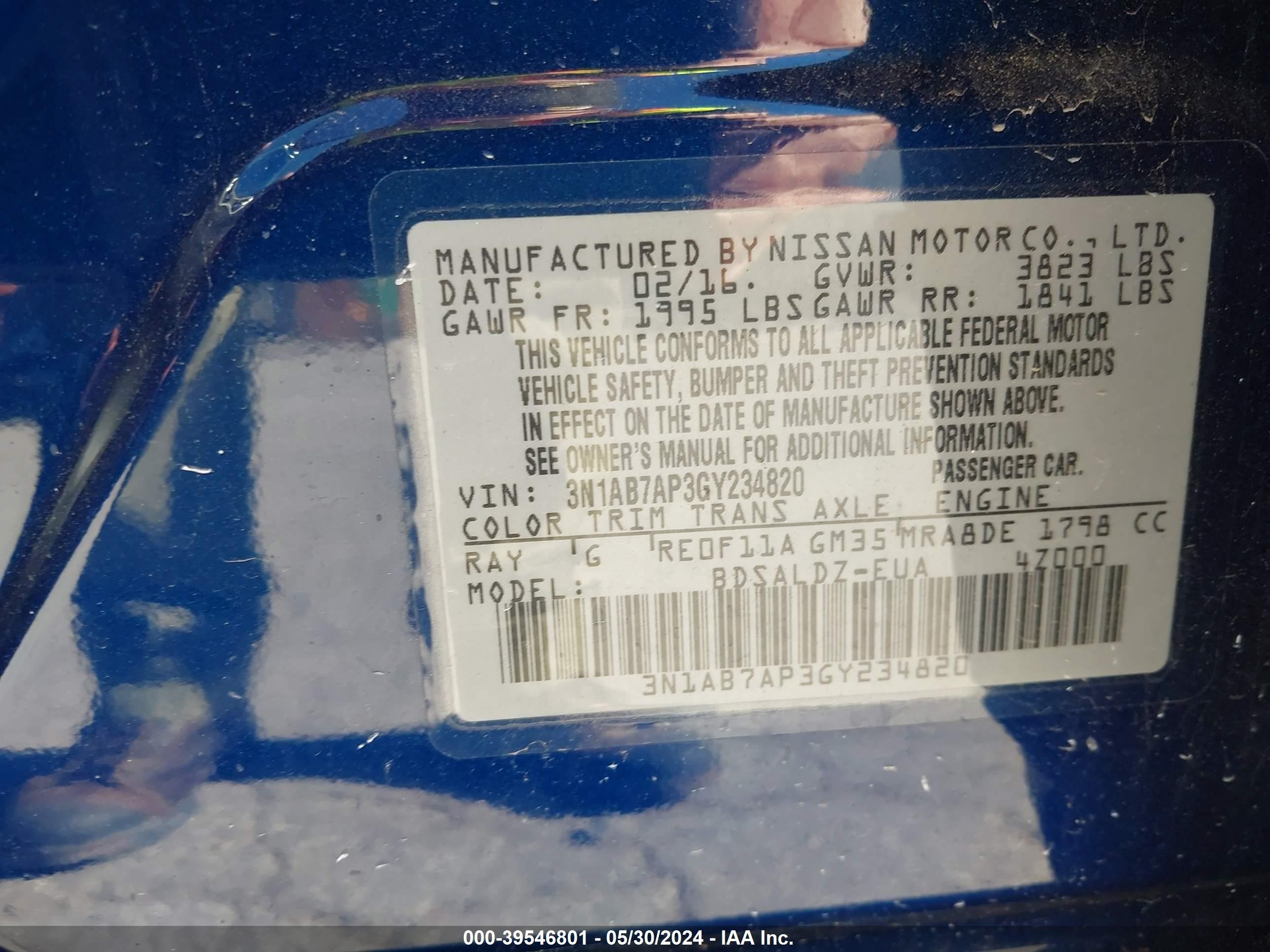 Photo 8 VIN: 3N1AB7AP3GY234820 - NISSAN SENTRA 