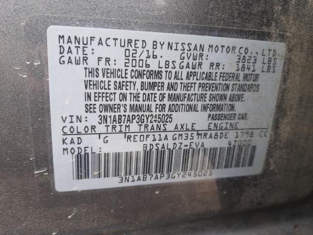 Photo 9 VIN: 3N1AB7AP3GY245025 - NISSAN SENTRA S 