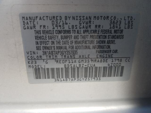 Photo 9 VIN: 3N1AB7AP3GY257935 - NISSAN SENTRA S 