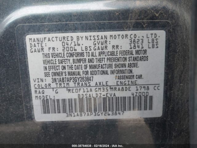 Photo 8 VIN: 3N1AB7AP3GY263847 - NISSAN SENTRA 